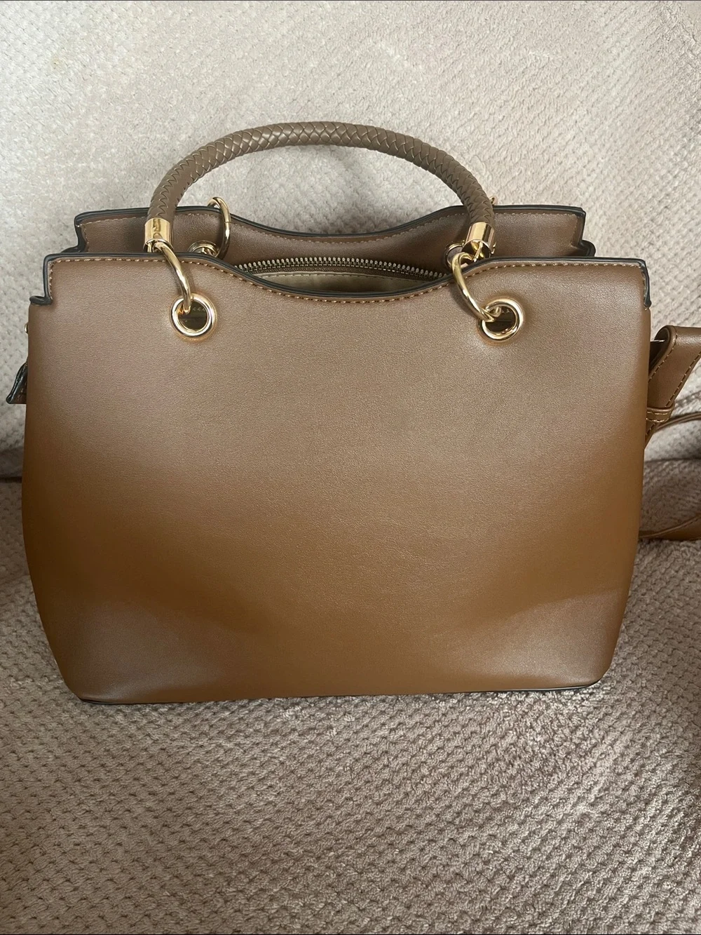 Le Bag Brown Embossed Floral Satchel
